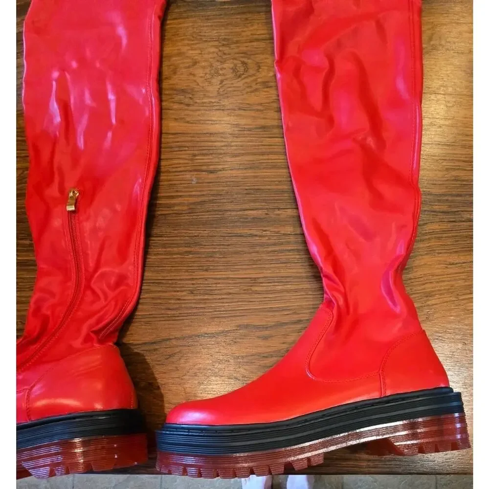 Azalea Wang Red Over Knees Boots Women's Size 8 - Picture 12 of 16